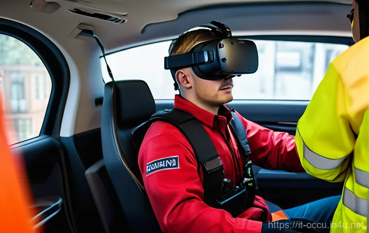 응급구조사 신규 교육 트렌드 - **Immersive Virtual Reality Emergency Simulation:**
    A male emergency responder, in his early 30s...