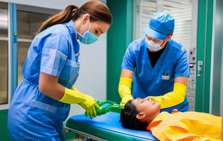 응급구조사 출동 준비물 체크리스트 - **Prompt:** A professional and focused emergency medical technician (EMT), gender-neutral, wearing a...