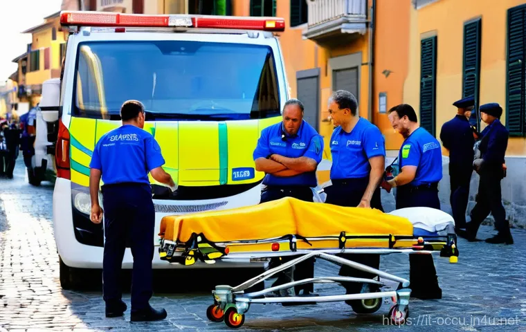 응급구조사와 공공 안전 시스템 - **Prompt 1: Italian 118 Paramedics in Action**
A highly detailed, realistic photo of Italian 118...