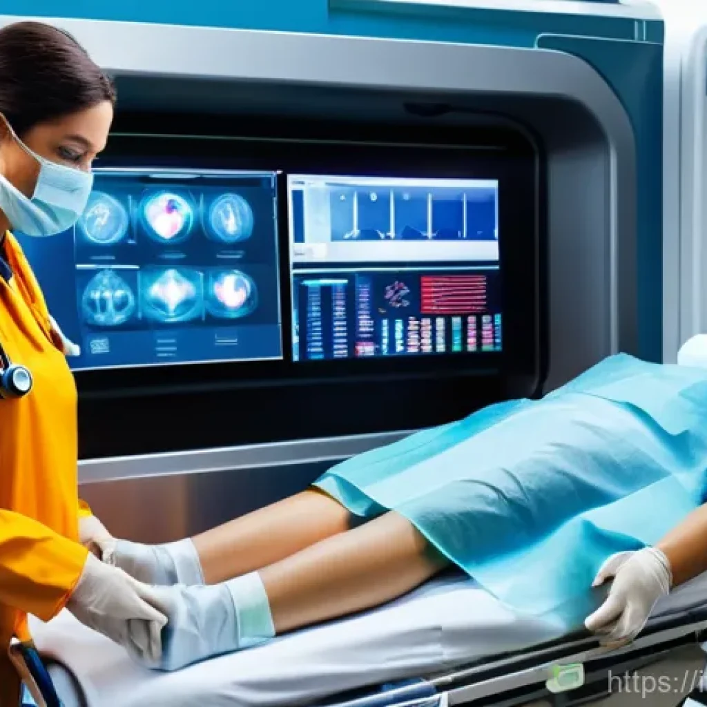 응급구조사와 응급실 협력 사례 - **Prompt 1: Cutting-Edge Emergency Care in Motion**
"A sleek, modern 'smart ambulance' interior ...