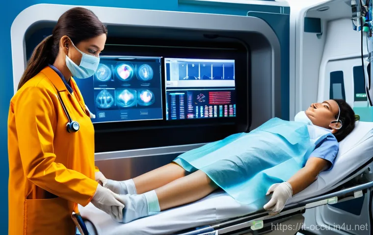 응급구조사와 응급실 협력 사례 - **Prompt 1: Cutting-Edge Emergency Care in Motion**
    "A sleek, modern 'smart ambulance' interior ...