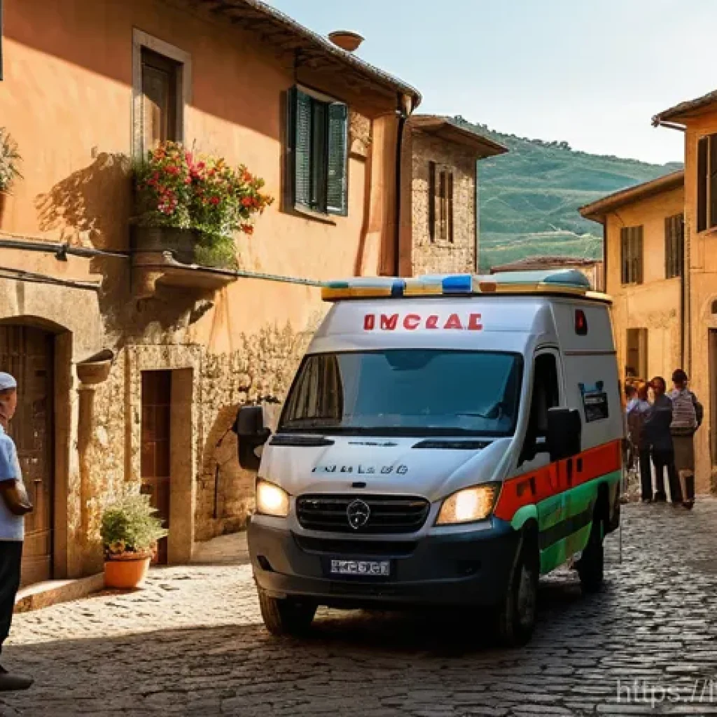 응급구조사 근무 지역별 주요 특징 - **Urban Emergency in Rome:** A dynamic, wide-angle shot capturing an Italian ambulance with its dist...