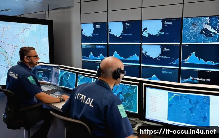 응급구조사 출동 노하우 공유 - **Prompt 1: The Heart of Emergency Coordination**
    A high-angle, wide shot capturing the intense ...