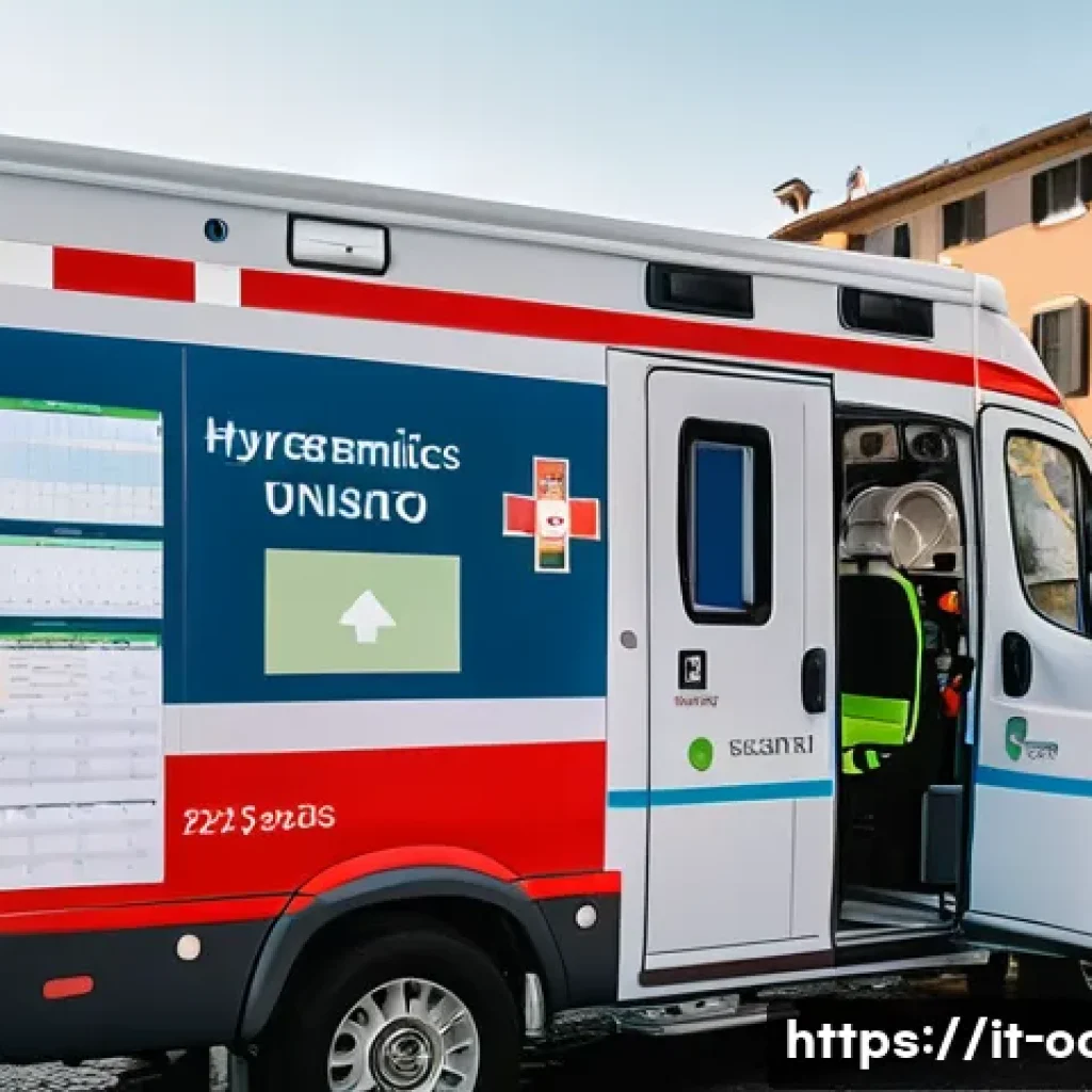 응급구조사 복리후생 - A group of diverse paramedics in Italy working together inside a modern ambulance during a shift cha...