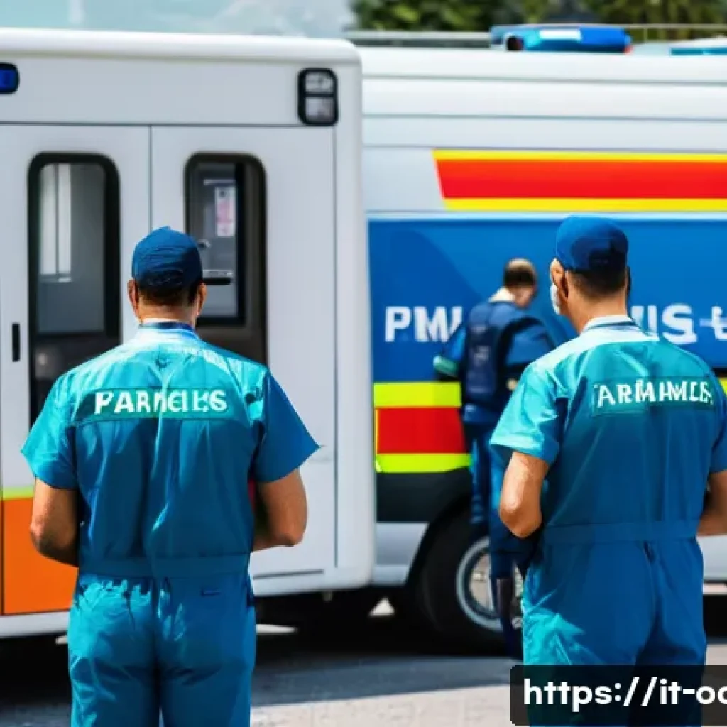 응급구조사 업무 루틴 - A detailed scene of an Italian emergency medical team preparing for their day at a local ambulance s...