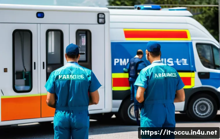응급구조사 업무 루틴 - A detailed scene of an Italian emergency medical team preparing for their day at a local ambulance s...