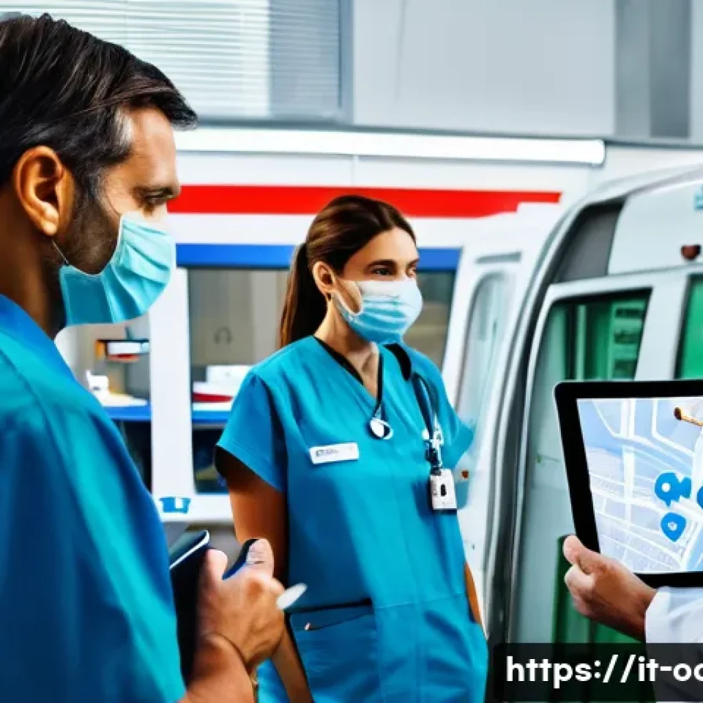 응급구조사와 병원 연계 사례 - A highly detailed scene inside an Italian emergency response center showing paramedics and hospital ...