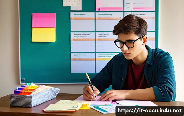 응급구조사 시험 공부 팁 - A focused young adult student sitting at a wooden desk in a bright, cozy room filled with natural li...