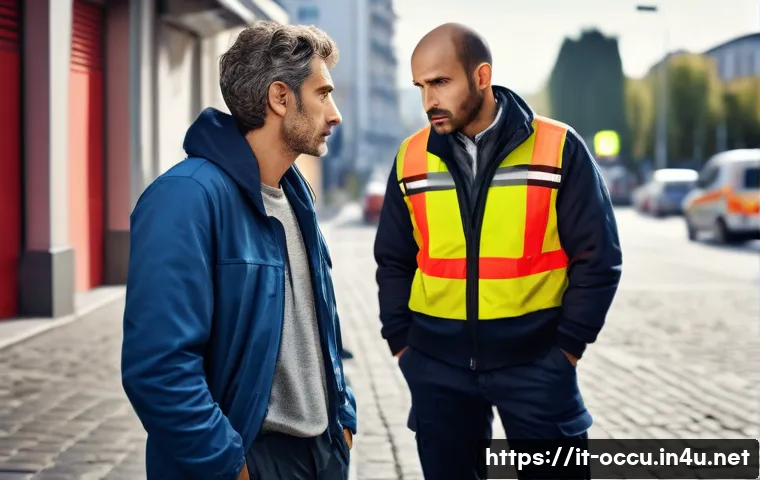 응급구조사와 정신건강 - A calm emergency responder in modern Italian urban setting, attentively listening with empathetic ex...