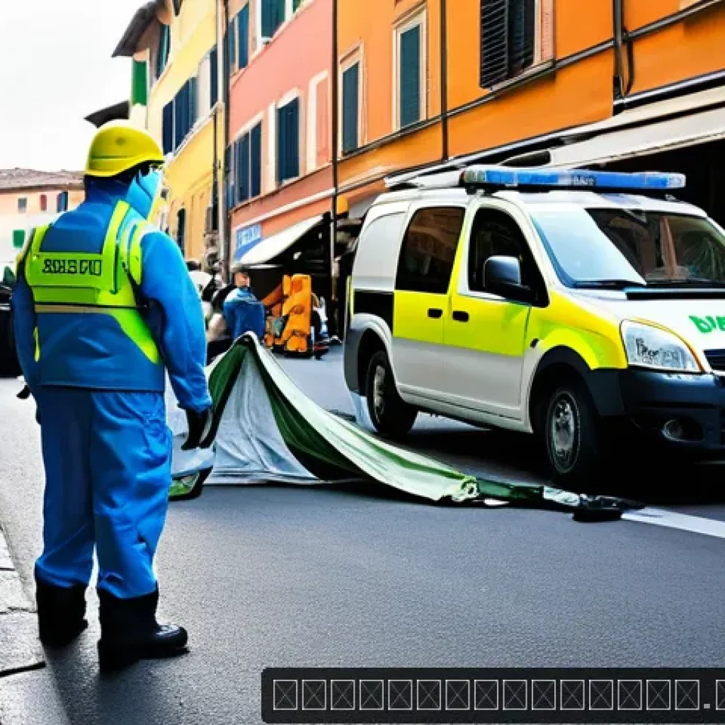 응급구조사 출동 프로토콜 - A detailed scene showing an emergency response team arriving at an accident site on a busy Italian c...