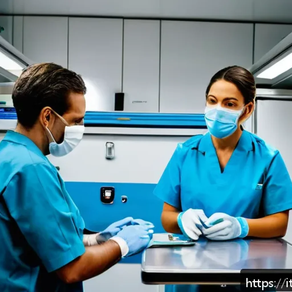 응급구조사와 출동 준비 과정 - A detailed scene inside an Italian emergency medical team&rsquo;s ambulance station, showing healthcare op...