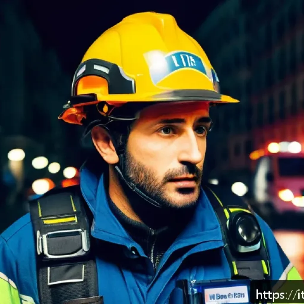 응급구조사 직업 만족도 - A professional emergency rescuer in Italian urban setting, wearing full rescue uniform with visible ...