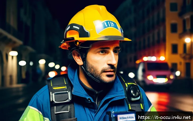 응급구조사 직업 만족도 - A professional emergency rescuer in Italian urban setting, wearing full rescue uniform with visible ...