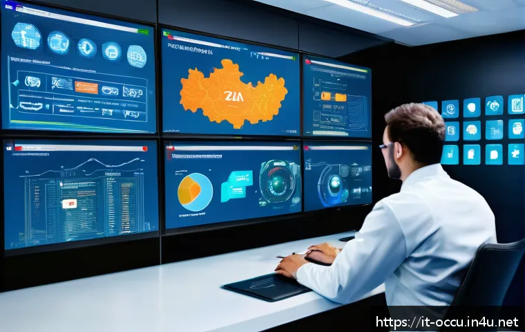 응급구조사와 개인정보보호법 - A high-tech emergency response control room featuring multiple digital screens displaying encrypted ...