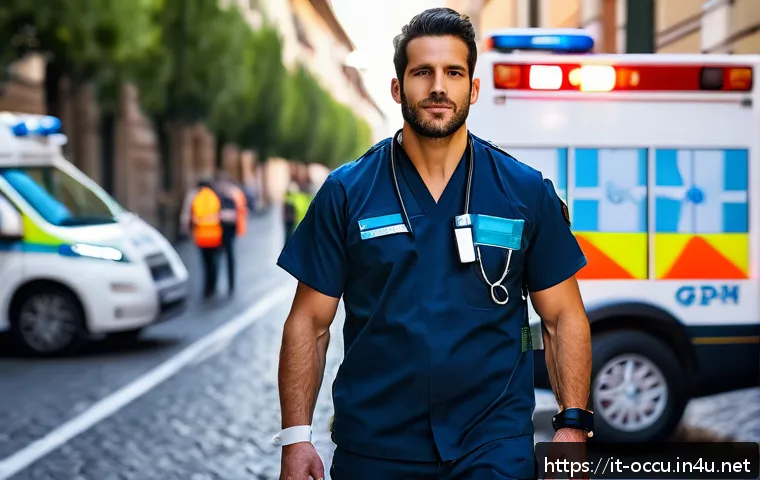 응급구조사와 데이터 기반 분석 - A high-tech emergency medical responder wearing advanced wearable health monitoring devices on their...
