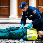 Home 23 응급구조사 단기 교육 프로그램 - A detailed scene of an emergency first responder performing cardiopulmonary resuscitation (CPR) on a...
